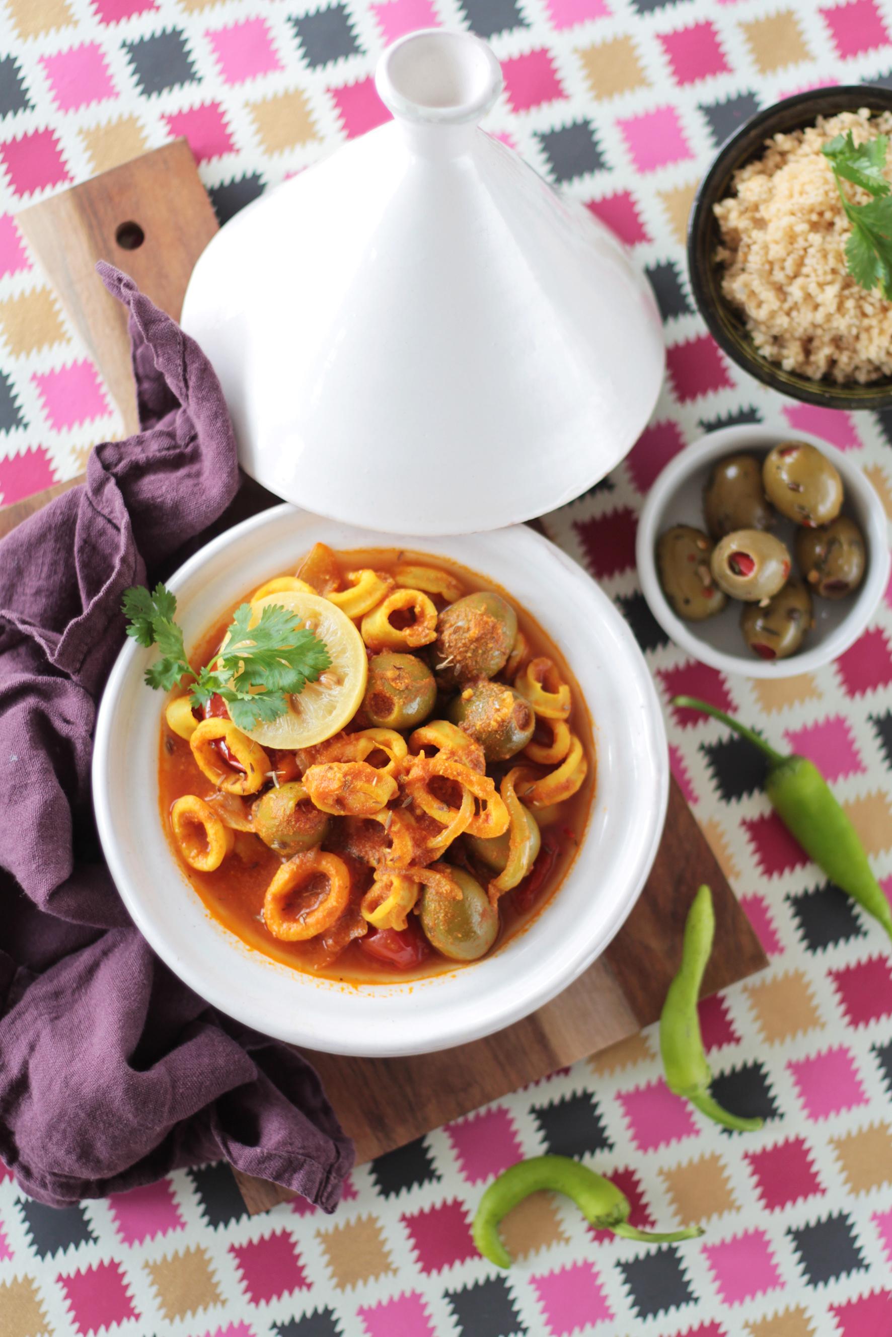 Tajine de calamars aux olives et citrons confits